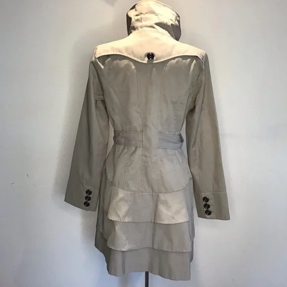 Guess Y2K VTG gray double breasted funnel neck belted skirt rain trenchcoat M - Picture 3 of 11